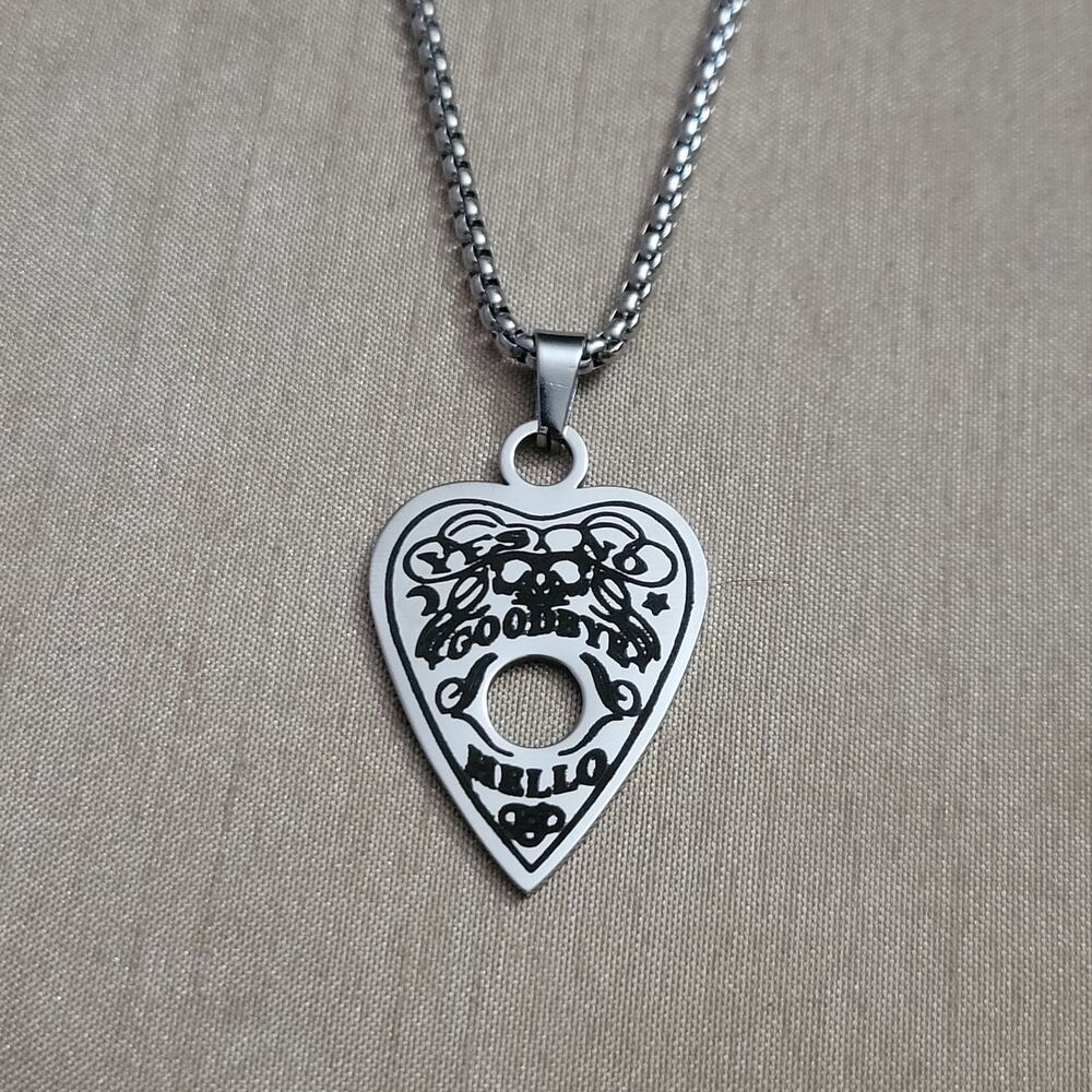 Silver stainless steel ouija board planchette necklace